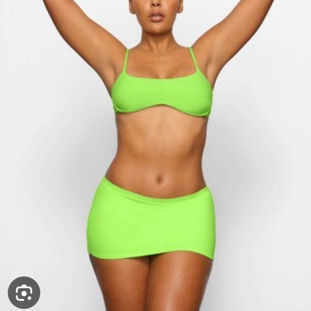 SKIMS Neon Green Bikini Top and High-Waist Shorts Set